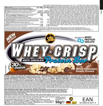 All Stars Whey Crisp Protein Riegel 50g White Chocolate