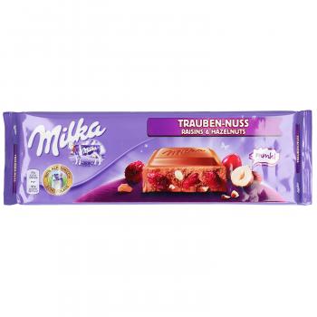 Milka Trauben-Nuss 270g Alpenmilch Schokolade mit getrockneten Weintrauben und Haselnussstückchen