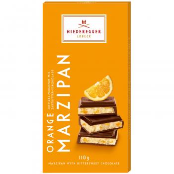 Niederegger Marzipan Tafel Orange 110g Gefüllte Zartbitter-Schokolade mit Orangen-Marzipan