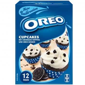 Oreo Cupcakes Backmischung für 12 Cupcakes mit Cremetopping und Kakaokekskrümeln