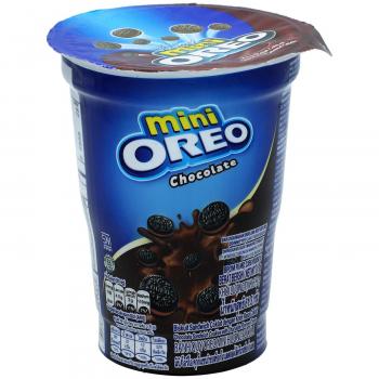 Oreo Chocolate Mini 61,3g  Kunststoff-Becher mit Mini-Doppelkeksen aus Kakao-Gebäck mit Schokoladen-Creme-Füllung. Mit HALAL-Zertifizierung.