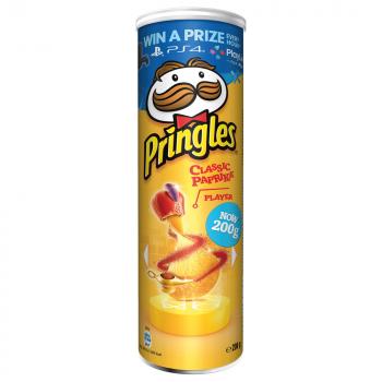 Pringles Classic Paprika mit Paprikageschmack. Für Vegetarier und Veganer geeignet.