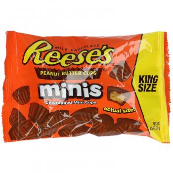 Reese's Peanut Butter Cups Minis 70g Mini-Törtchen aus Milchschokolade mit Erdnuss-Creme-Füllung.