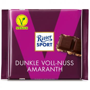 Ritter Sport Vegan Dunkle Voll-Nuss Amaranth 100g Dunkle Halbbitter-Schokolade