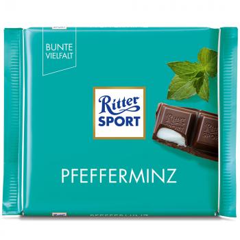 Ritter Sport Pfefferminz 100g  Dunkle Halbbitter-Schokolade mit Pfefferminz-Füllung