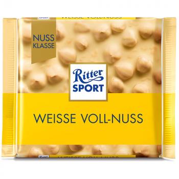 Ritter Sport Weisse Voll-Nuss 100g Weiße Schokolade mit ganzen Haselnüssen und Reis-Crisps