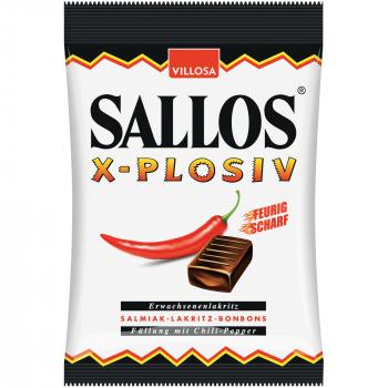 Sallos X-Plosiv 150g Extrastarke Hartkaramellen mit Lakritzgeschmack und Chiliextrakt