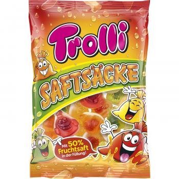 Trolli Saftsäcke 175g Mischung aus flüssig gefülltem Fruchtgummi mit Schaumzucker-Boden und Fruchtsaft