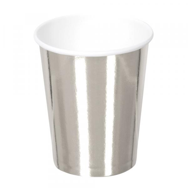 Trinkbecher Pappe Silber 6 Stück 250 ml