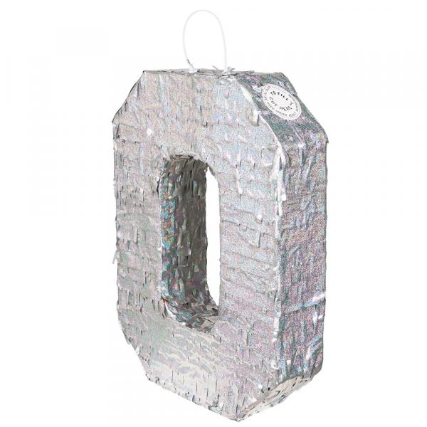 Piñata Ziffer 0 holographisches silber 40 x 28 x 8 cm