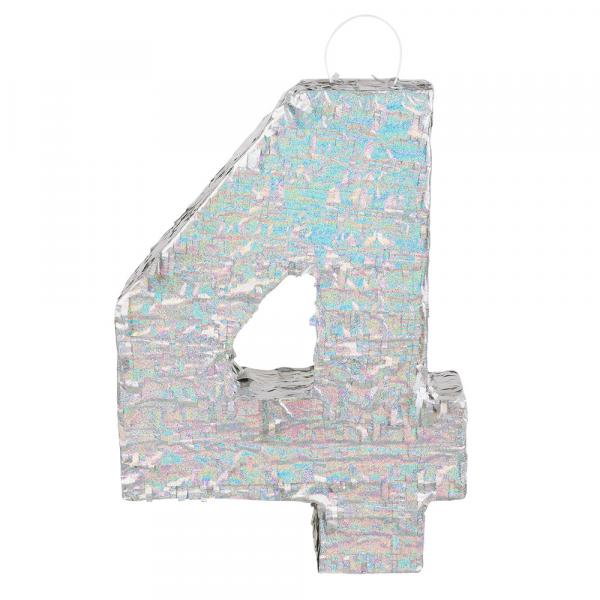 Piñata Ziffer 4 holographisches silber 40 x 28 x 8cm