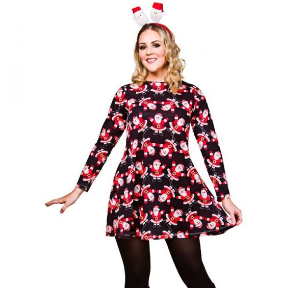 Weihnachts Kleid mit Santa Claus Druck in Schwarz