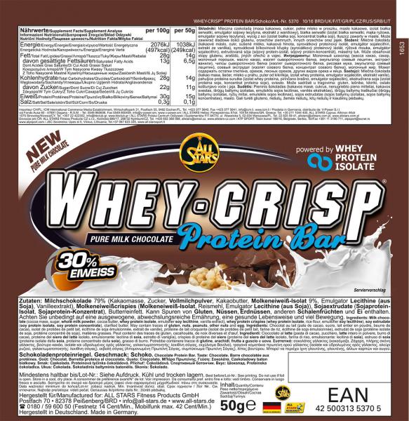 All Stars Whey Crisp Protein Riegel 50g Schoko