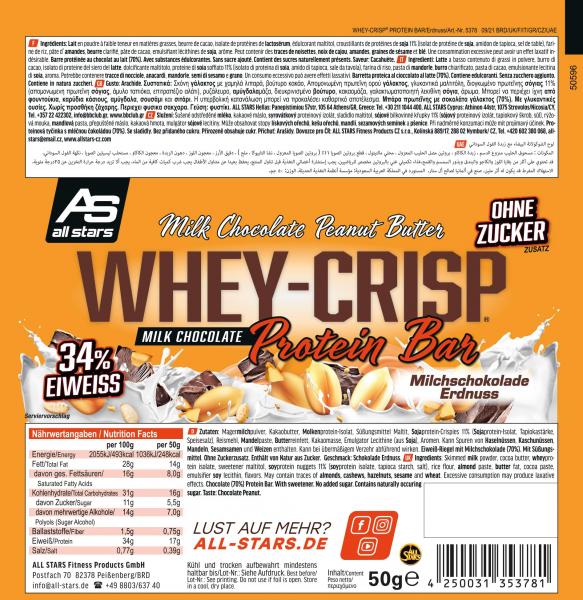 All Stars Whey Crisp Protein Riegel 50g Milk Chocolate Peanutbutter