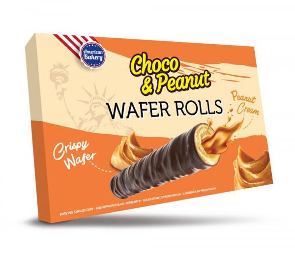 American Bakery Choco & Peanut Wafer Rolls 120g