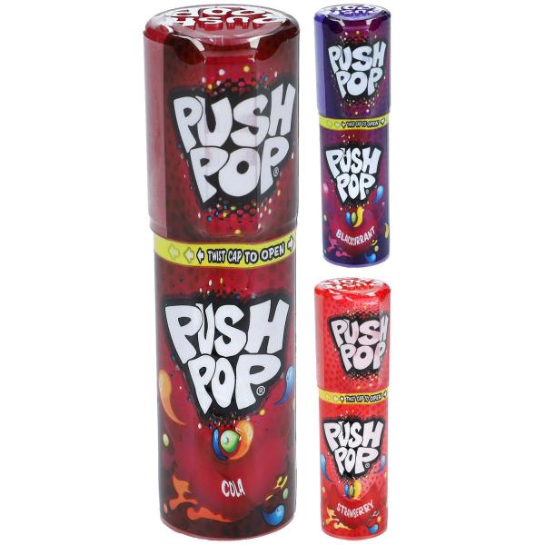 Bazooka Push Pop Lolli in Stift-Aufmachung mit Cola-, Blaubeer- und Erdbeer-Geschmack