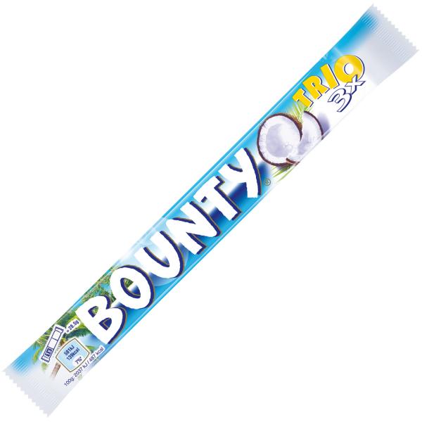 Bounty Trio 85g  3 Mini-Riegel aus Milchschokolade mit Füllung aus saftigem Kokosmark