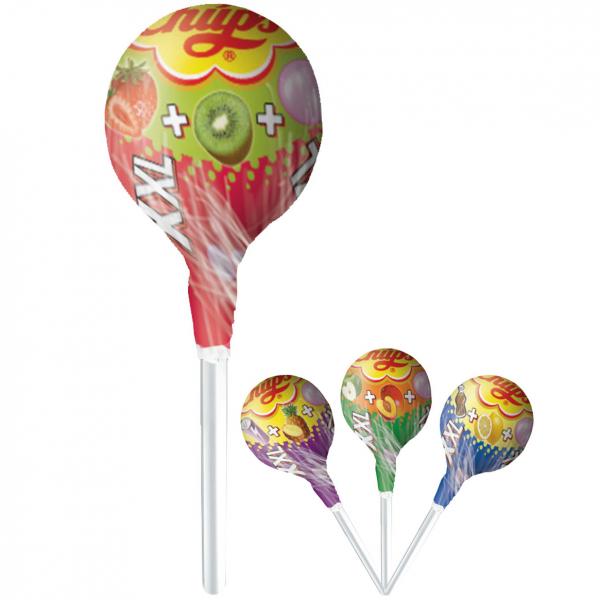 Chupa Chups XXL Trio 29g XL-Lolli mit zwei unterschiedlichen Geschmacksrichtungen und Kaugummi-Kern