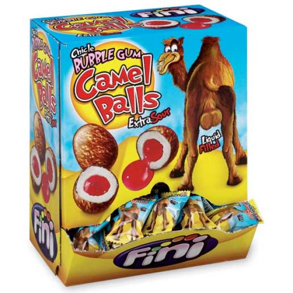 Fini Camel Balls Extra Sour Bubble Gum mit flüssiger extrasaurer Füllung mit Kirschgeschmack