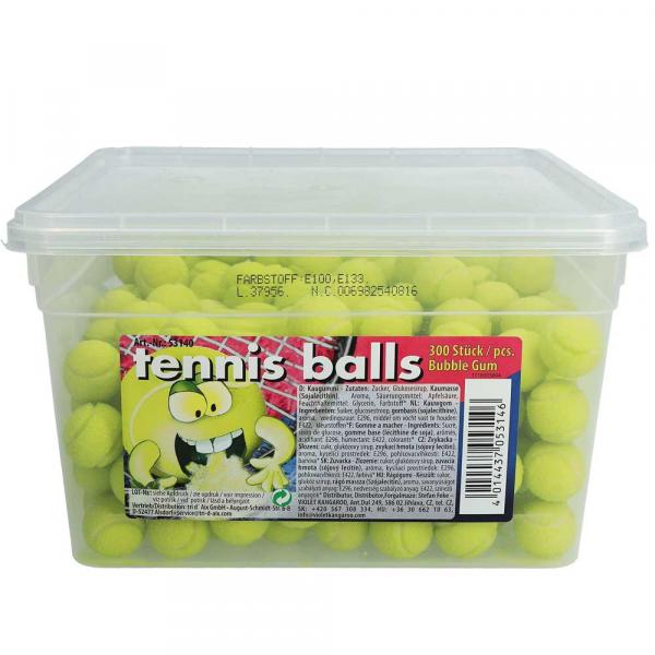 Fizzy Fruits Tennis Balls 300er  300 Kaugummi-Kugeln in Tennisball-Form. Mit Melonen-Geschmack und saurer Zitronen-Brause-Füllung.