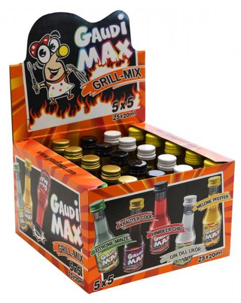 Gaudi Max Grill Mix 25x20ml ​Himbeer Chili, Zitrone Minze, Melone Pfeffer, Kräuter Cola, Gin Dill