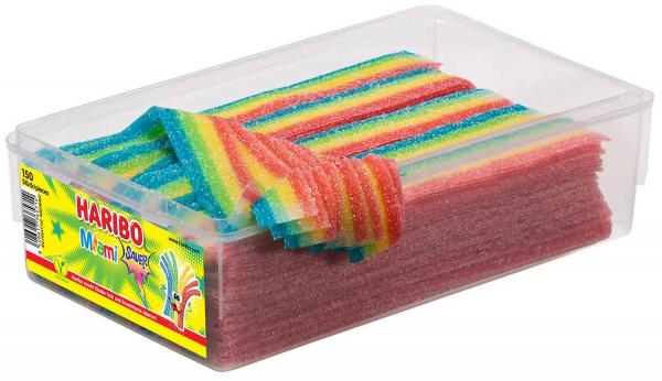 Haribo Miami Sauer 150 bunte gezuckerte und saure Fruchtgummi-Bänder