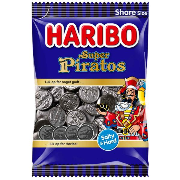 Haribo Super Piratos 340g Extrastarke Lakritztaler. Ohne künstliche Farbstoffe.