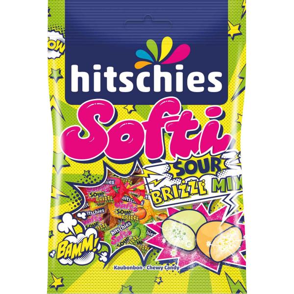 hitschies Softi Sour Brizzl Mix 90g Saure Kaubonbons mit Fruchtgeschmack und Brausepulverkern