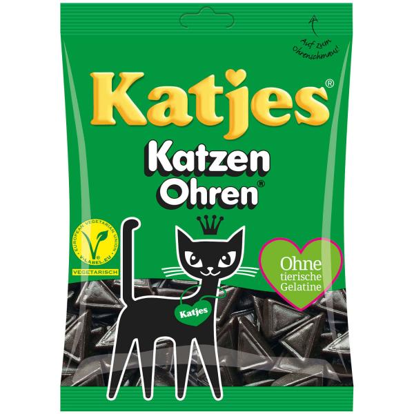 Katjes Katzen Ohren 200g Würzige Hartlakritz-Dreiecke. Gelatinefrei. Für Vegetarier geeignet.