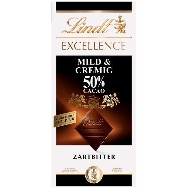 Lindt Excellence Mild & Cremig 50% Cacao Feinherb Tafel 100g