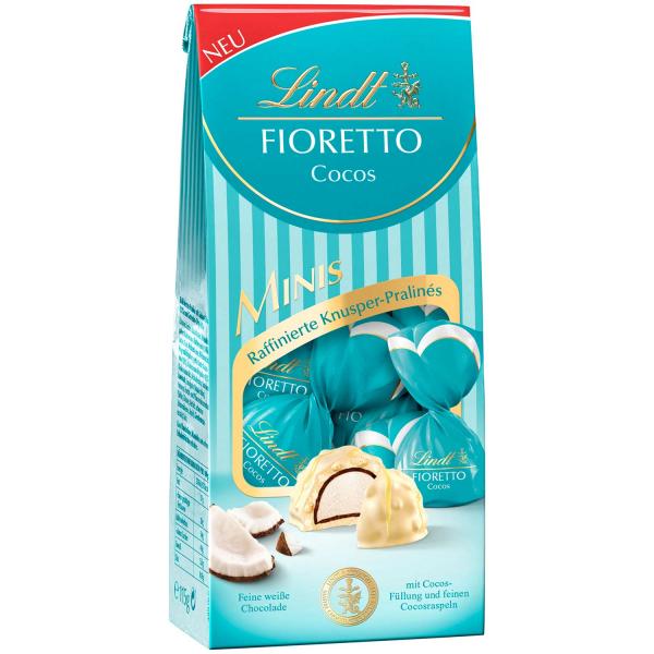 Lindt Fioretto Cocos Minis 115g  Einzeln gewickelte Pralinen (ca. 10 Stück) mit Kokos-Füllung, Crisp-Hülle und Überzug aus weißer