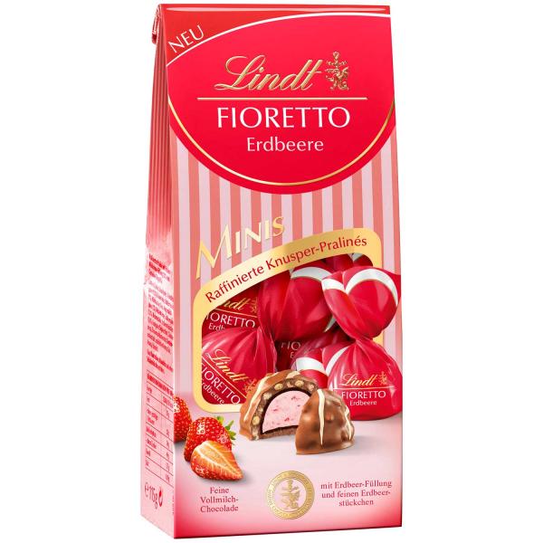 Lindt Fioretto Erdbeere Minis 115g  10 einzeln gewickelte Pralinen mit Erdbeer-Creme-Füllung, Crisp-Hülle und Überzug aus Milchschokolade