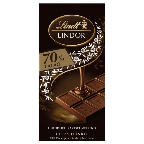 Lindt Lindor 70% Extra Dark 100g Edelbitter-Schokolade mit zartschmelzender Füllung