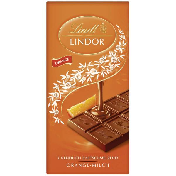 Lindt Lindor Orange 100g Vollmilch-Schokolade mit zartschmelzender Füllung mit Orangen-Geschmack