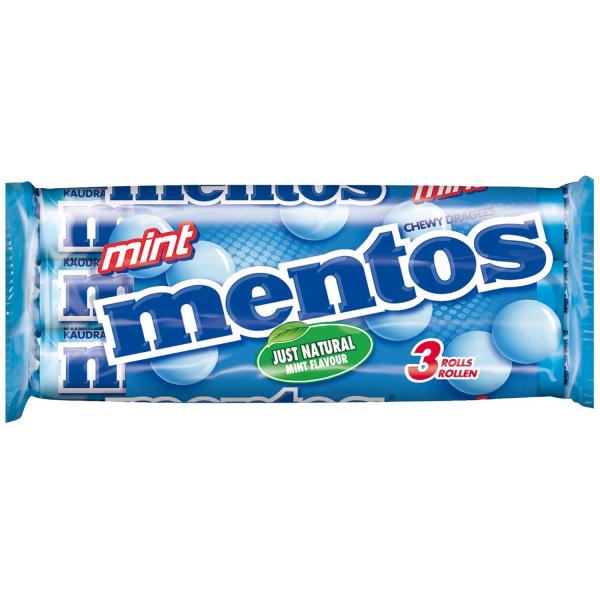 3 mentos Mint Rollen Kaudragees mit Minzgeschmack 3er