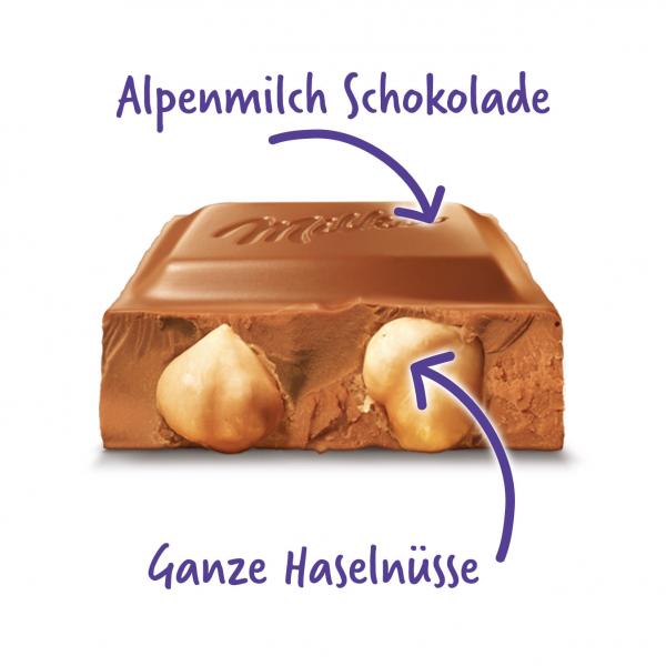 Milka Ganze Haselnüsse 270g XXL-Tafel aus Alpenmilchschokolade mit ganzen Haselnüssen