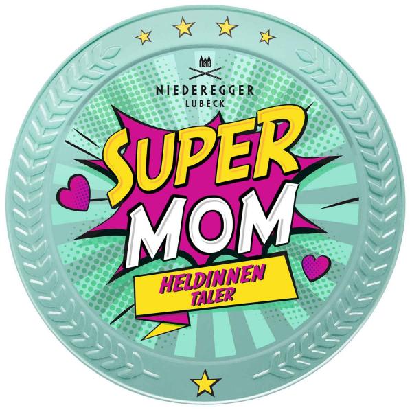 Niederegger Marzipan Taler "Super Mom" 185g Metalldose mit einem Taler Marzipan mit Zartbitter-Schokolade