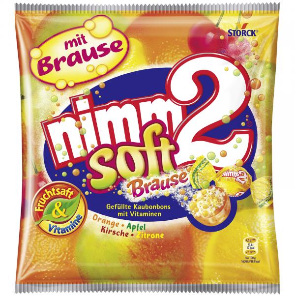 nimm2 Soft Brause Fruchtsaft-Kaubonbons mit saurer Brausefüllung und wertvollen Vitaminen