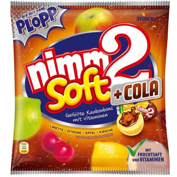 nimm2 Soft Cola 195g Gefüllte Fruchtkaubonbons mit Vitaminen und Colageschmack