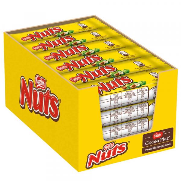 Nuts 24x42g  24 einzeln verpackte Riegel aus Milchschokolade