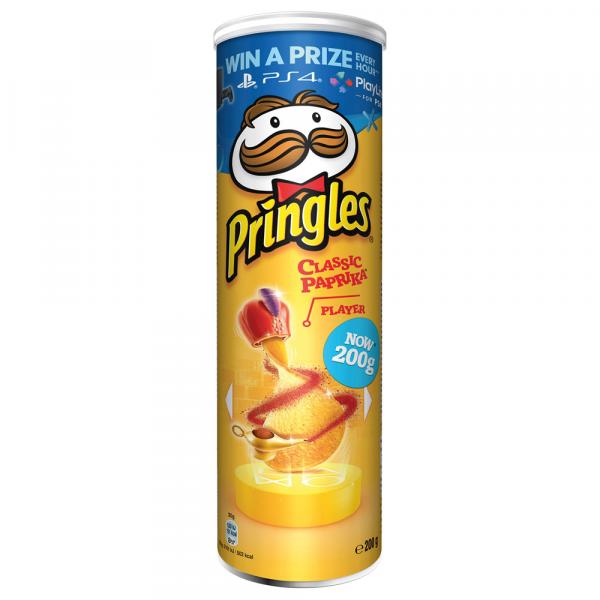 Pringles Classic Paprika mit Paprikageschmack. Für Vegetarier und Veganer geeignet.