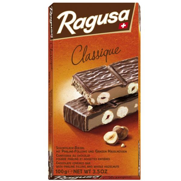 Ragusa Classique 100g Schokoladen Riegel mit Praliné Füllung und ganzen Haselnüssen