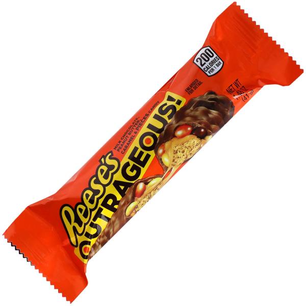 Reese's Outrageous Pieces Erdnussbutterriegel mit Karamell und Erdnussbutterlinsen