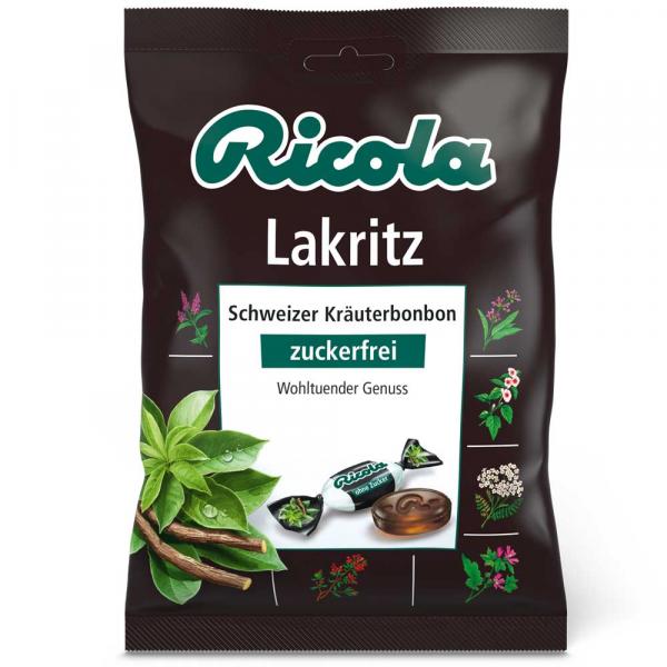 Ricola Lakritz zuckerfrei Zuckerfreie Schweizer Kräuterbonbons mit Süßholz-Extrakt