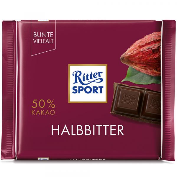 Ritter Sport Halbbitter 100g Halbbitter-Schokolade mit 50% Kakaogehalt