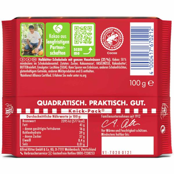 Ritter Sport Dunkle Voll Nuss 100g