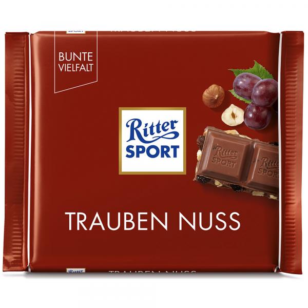 Ritter Sport Trauben Nuss 100g Vollmilch-Schokolade mit Sultaninen und Haselnuss-Stückchen