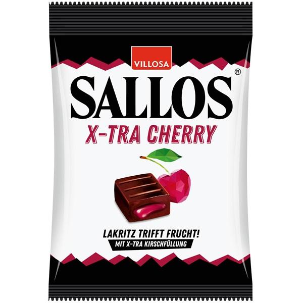 Sallos X-Tra Cherry 150g Einzeln verpackte Lakritz-Bonbons mit flüssiger Füllung mit Kirsch-Geschmack