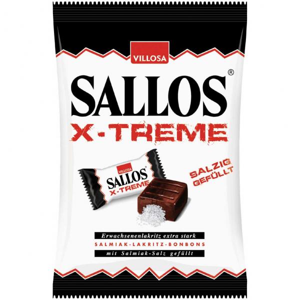 Sallos X-Treme 150g Hartkaramellen mit Lakritzgeschmack mit Salmiak-Salz-Füllung