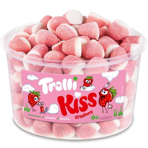 Trolli Kiss 150 kandierte softe Schaumzuckerstücke mit Sahne-Erdbeer-Geschmack